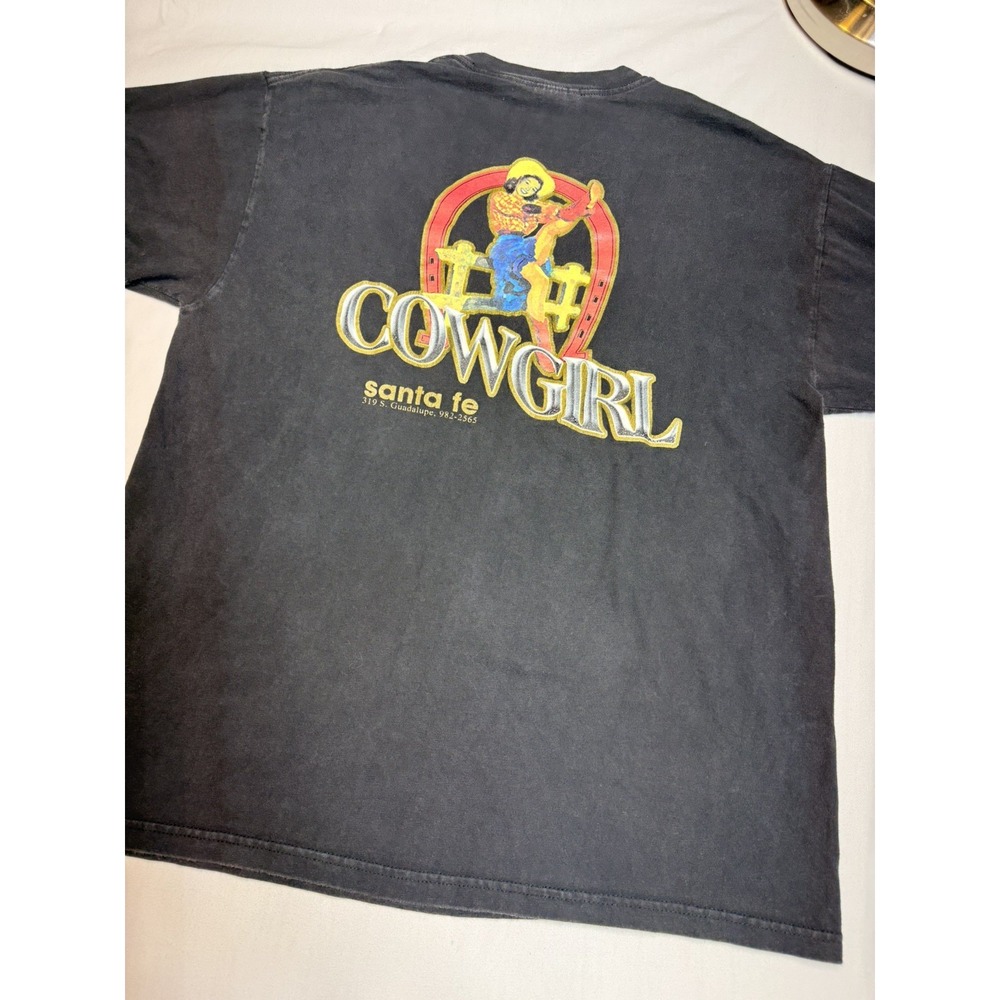 Vintage Cowgirl Santa Fe Black Graphic T-Shirt Hanes Large Western Cowgirl Tee
